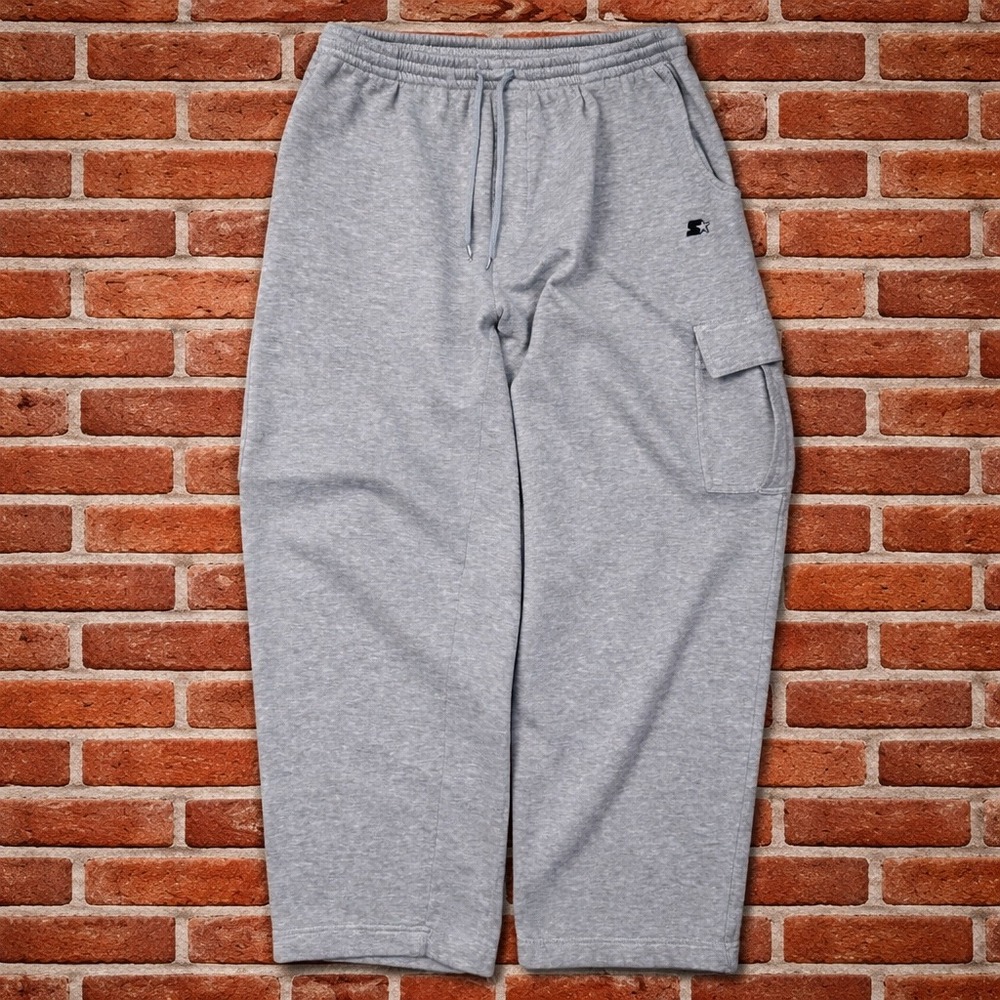 Starter Cargo Sweatpants Mens XL Gray Fleece Joggers Y2k Baggy Athletic
